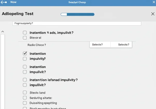 Screenshot of an online ADHD screening test interface