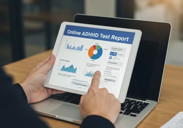 A person reviewing results of an online ADHD screening test.