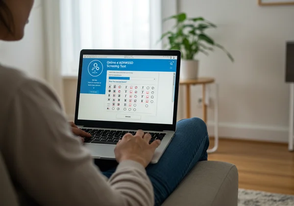 Person taking an online ADHD screening test on a laptop