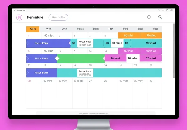 A color-coded digital calendar showing time-blocked tasks.