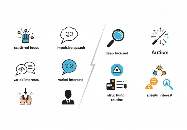 Diagram comparing ADHD and Autism characteristics