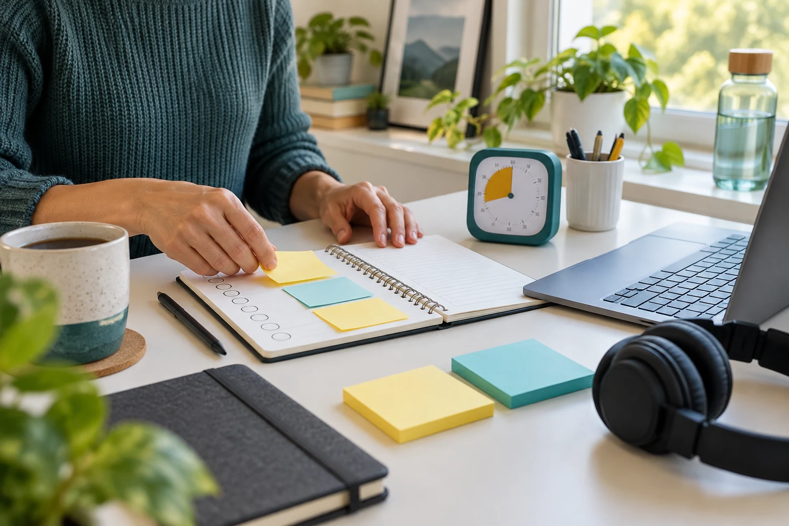 Calm adult focus workspace